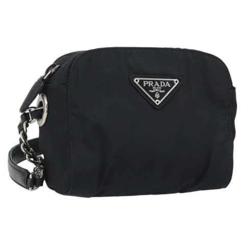 PRADA 尼龍黑色金色鏈條單肩包 正品 SW2325A