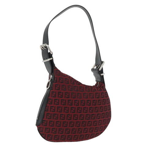 FENDI Zucchino帆布單肩包 紅色銀色 正品 174322V