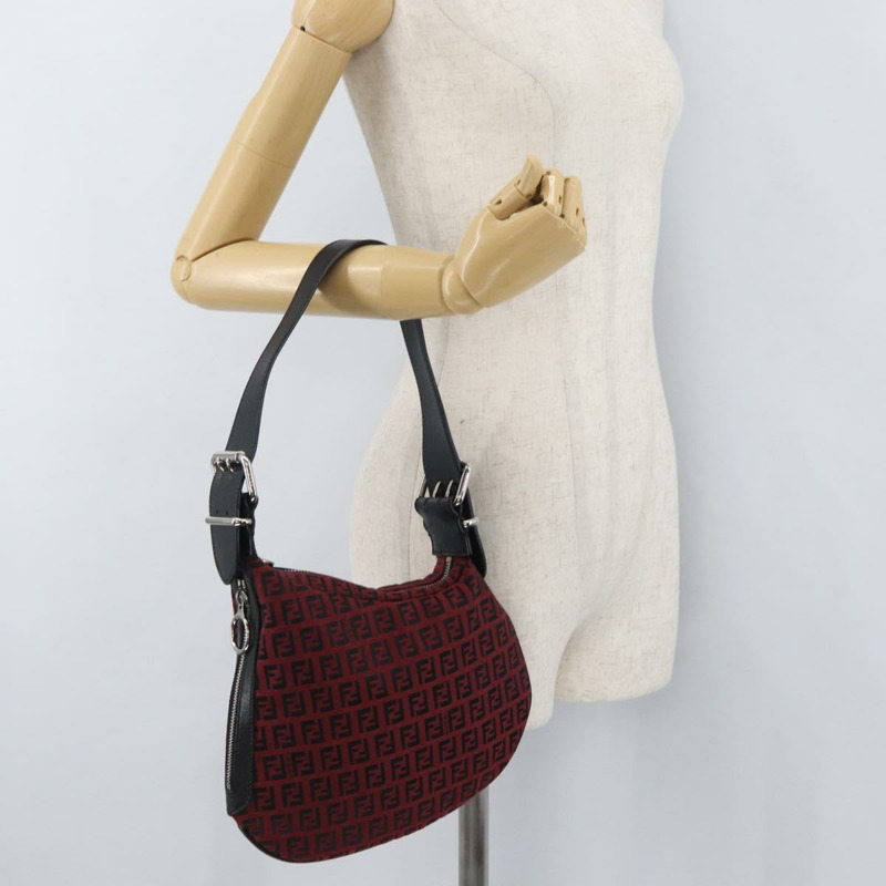 【日本直送】FENDI Zucchino帆布單肩包 紅色銀色 正品 174322V-22