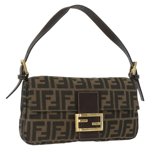 FENDI Zucca帆布Mamma Baguette單肩包 棕色/黑色 正品 YKZ832SM