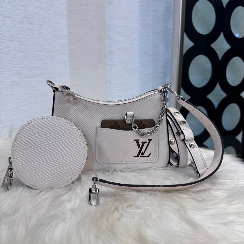 LV Marellini 石英白EPI防刮皮革肩斜背包 晶片款 近全新-0