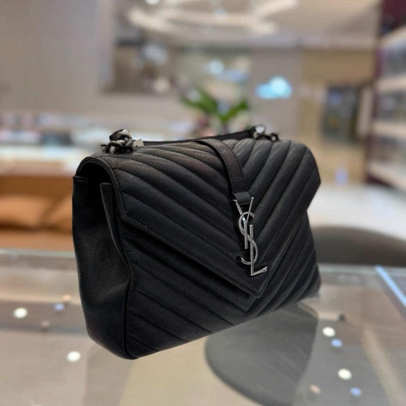 YSL College 黑銀V紋手提郵差包24*17*6.5  98新配件塵袋-4