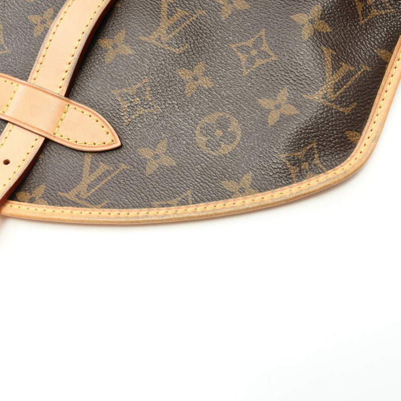 棕色 原花帆布 Saumur 30 肩背包【LOUIS VUITTON LV 路易威登】 M42256-5