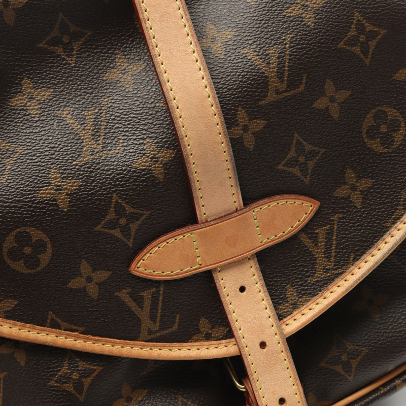 棕色 原花帆布 Saumur 30 肩背包【LOUIS VUITTON LV 路易威登】 M42256-7