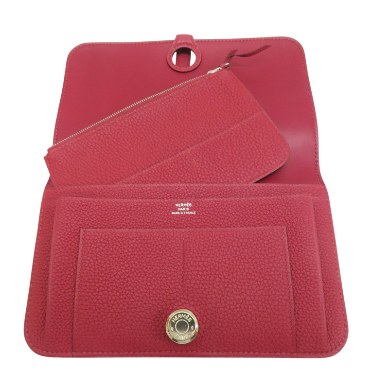 紅色 Taurillon牛皮 Dogon 長夾 A刻 銀扣【HERMES 愛馬仕】-4