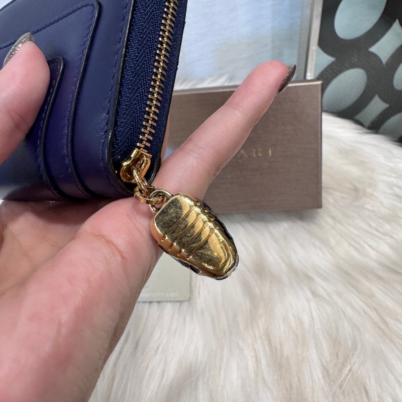 Bvlgari Forever 藍牛皮蛇頭零錢卡包-7