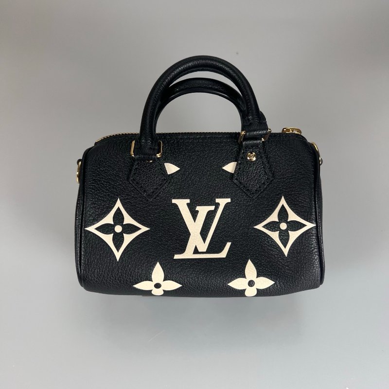 LV M81456/晶片款 黑拚米皮革壓紋Nano Speedy包-1