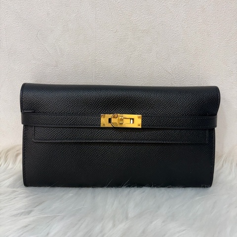 HERMES KELLY 黑色 EPSOM 金釦 凱莉長夾發財夾皮夾錢包
