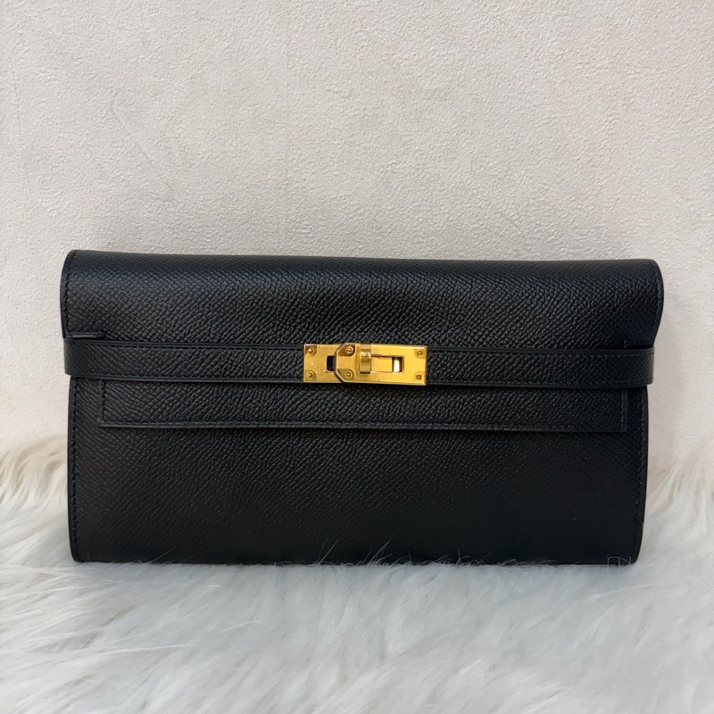 HERMES KELLY 黑色 EPSOM 金釦 凱莉長夾發財夾皮夾錢包-0
