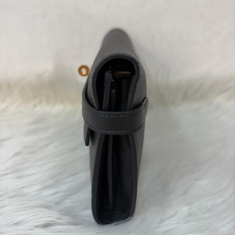 HERMES KELLY 黑色 EPSOM 金釦 凱莉長夾發財夾皮夾錢包-3