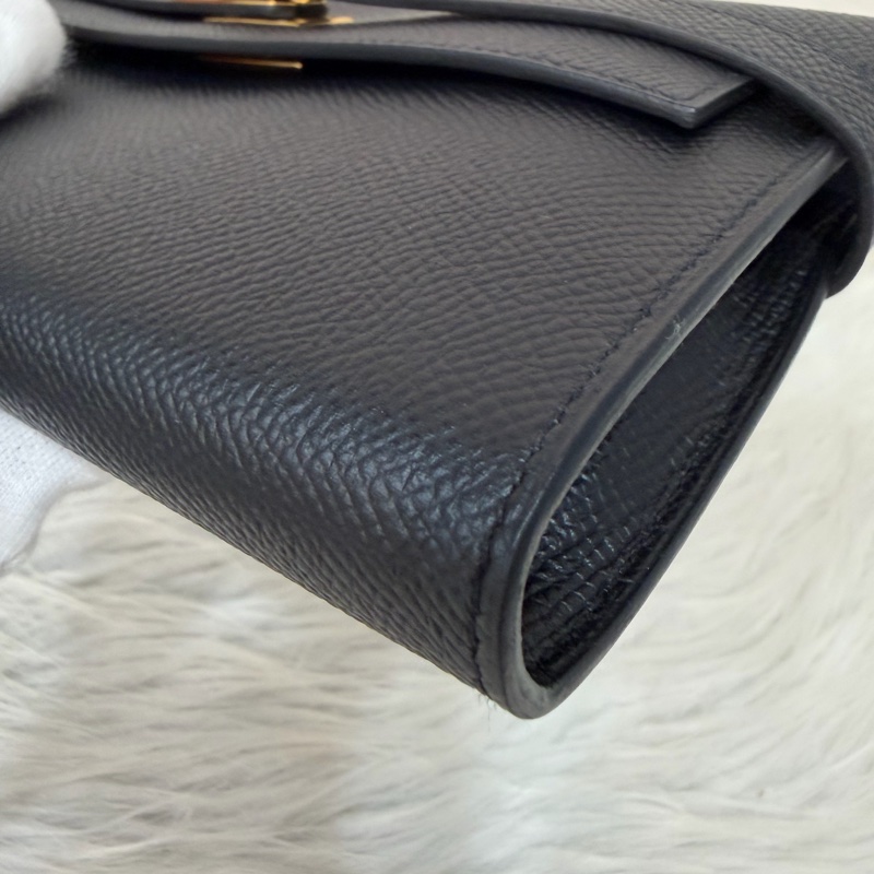 HERMES KELLY 黑色 EPSOM 金釦 凱莉長夾發財夾皮夾錢包-8