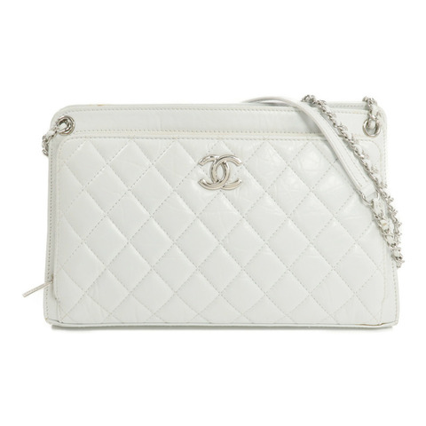 CHANEL 牛皮皮革Chain Shoulder銀扣鏈帶肩背袋