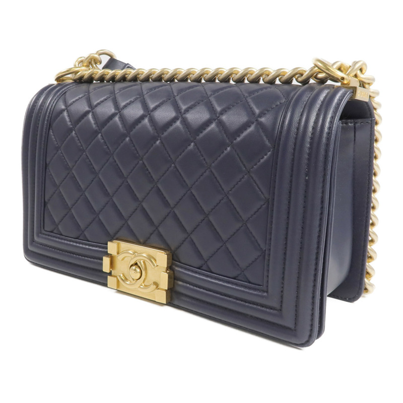 CHANEL 羊皮皮革Boy 25金扣鏈帶肩背袋-2