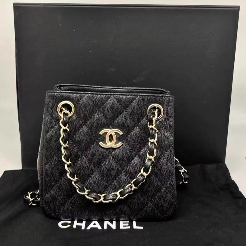 Chanel 23p 黑金荔枝皮 mini tote 包 芯片款16*15 99新配件塵袋購證-1