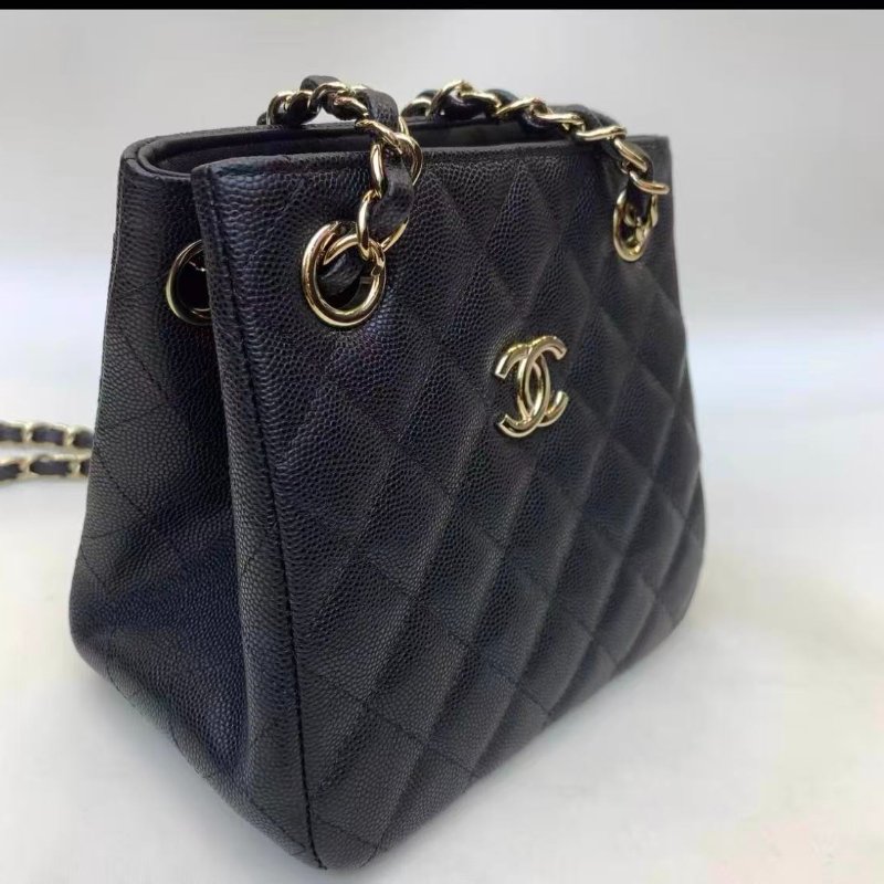 Chanel 23p 黑金荔枝皮 mini tote 包 芯片款16*15 99新配件塵袋購證-2