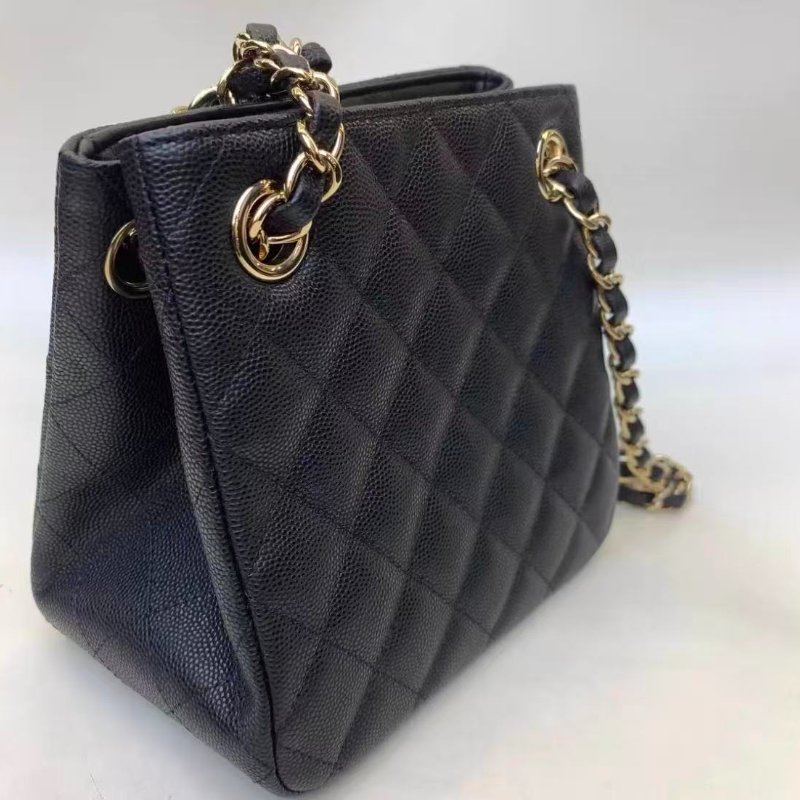 Chanel 23p 黑金荔枝皮 mini tote 包 芯片款16*15 99新配件塵袋購證-3