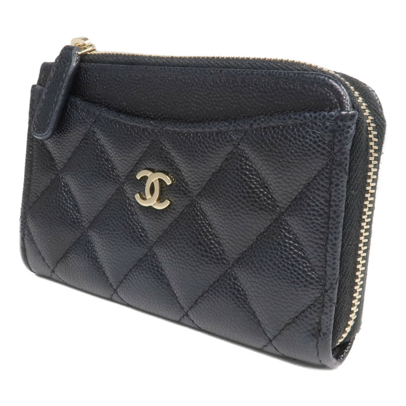 CHANEL 牛皮皮革Zipped Card Holder金扣卡片套-2