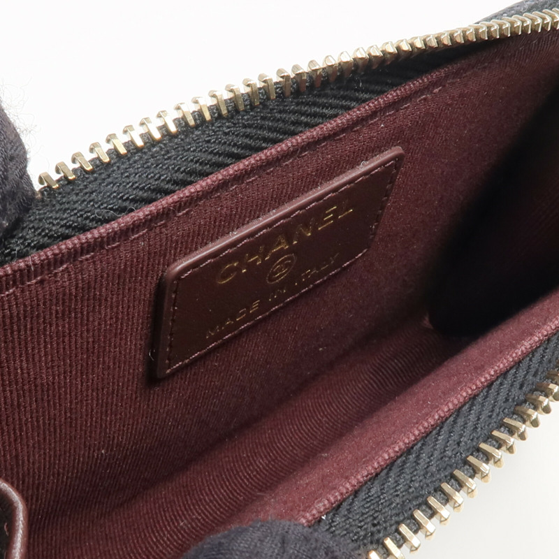 CHANEL 牛皮皮革Zipped Card Holder金扣卡片套-9