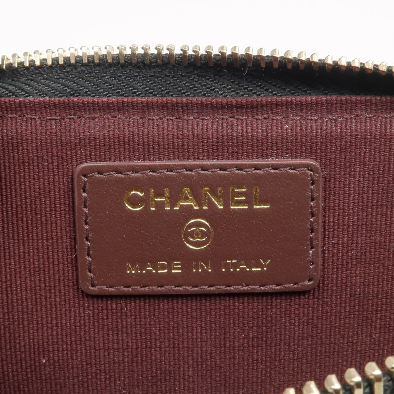 CHANEL 牛皮皮革Zipped Card Holder金扣卡片套-10