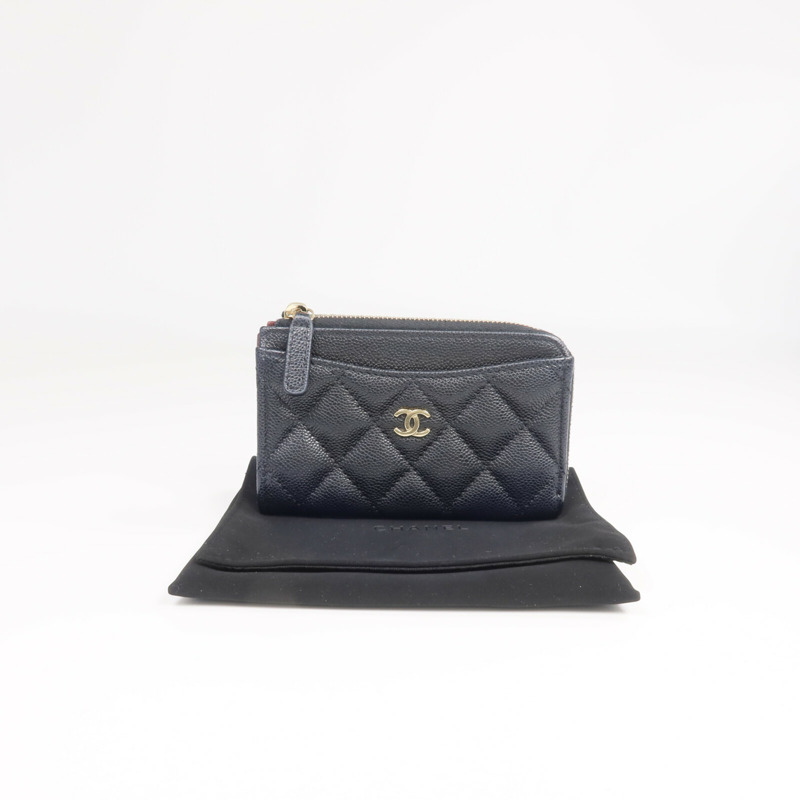 CHANEL 牛皮皮革Zipped Card Holder金扣卡片套-16