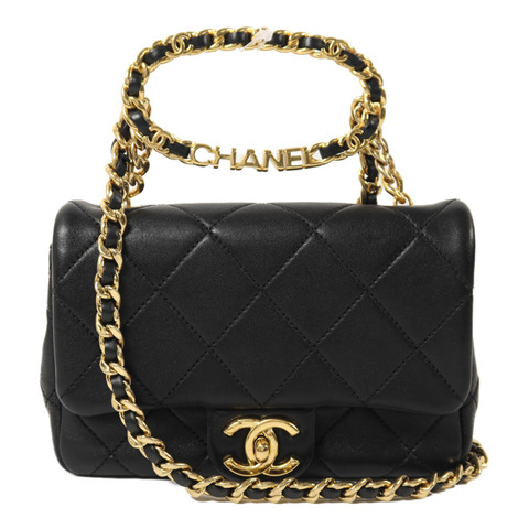 CHANEL 牛皮皮革Mini Matelasse金扣鏈帶手挽肩背兩用袋
