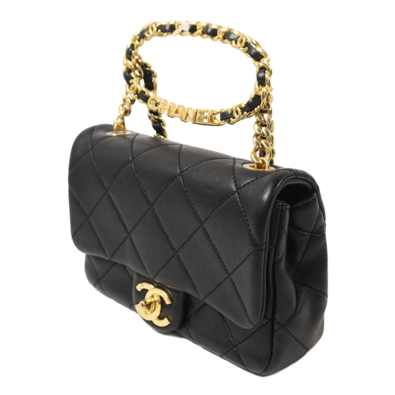 CHANEL 牛皮皮革Mini Matelasse金扣鏈帶手挽肩背兩用袋-2