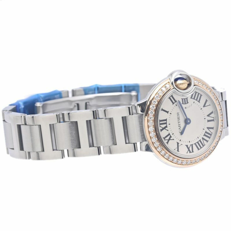 卡地亞 Cartier Ballon Bleu SM 鑲鑽錶圈 WE902079 女士腕錶 K18PGxSS 40308-3