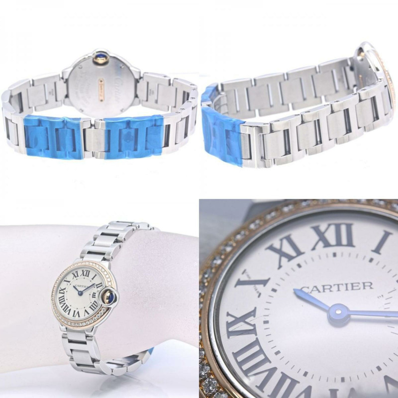 卡地亞 Cartier Ballon Bleu SM 鑲鑽錶圈 WE902079 女士腕錶 K18PGxSS 40308-4