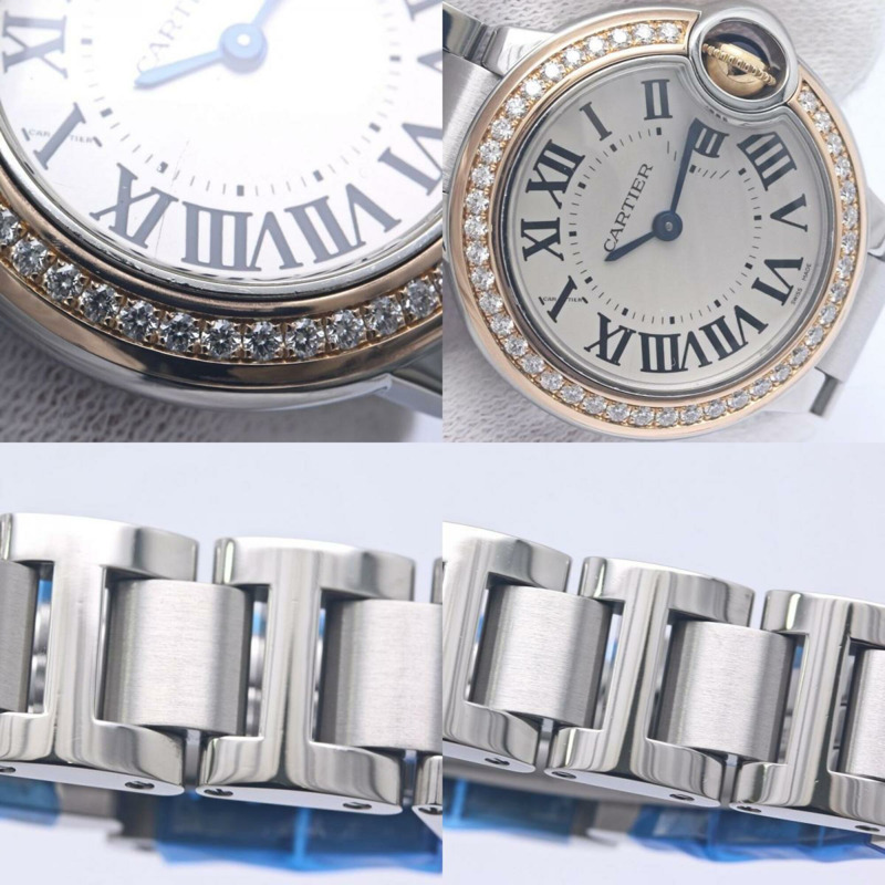 卡地亞 Cartier Ballon Bleu SM 鑲鑽錶圈 WE902079 女士腕錶 K18PGxSS 40308-8