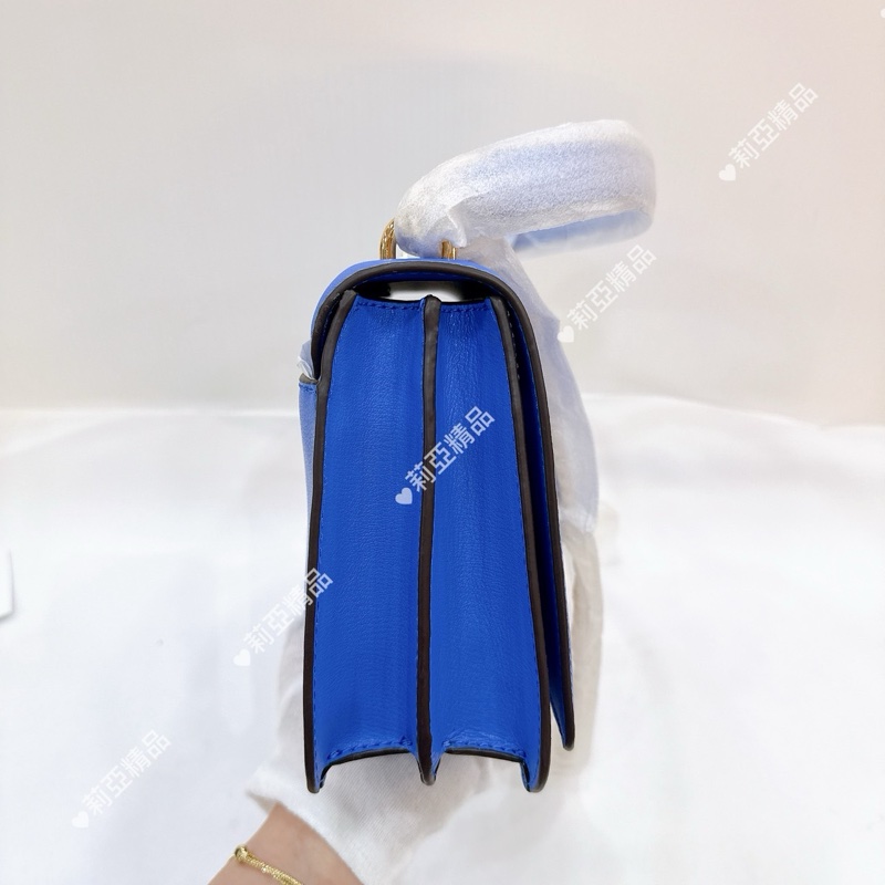 莉亞精品♡ MK 寶石藍立體金釦翻蓋包 二手美包-4