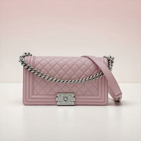 莉亞精品♡Chanel Boy25 櫻花粉銀釦 二手美包