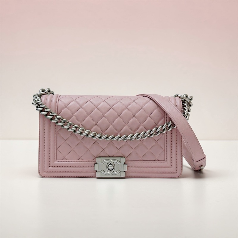 莉亞精品♡Chanel Boy25 櫻花粉銀釦 二手美包-0