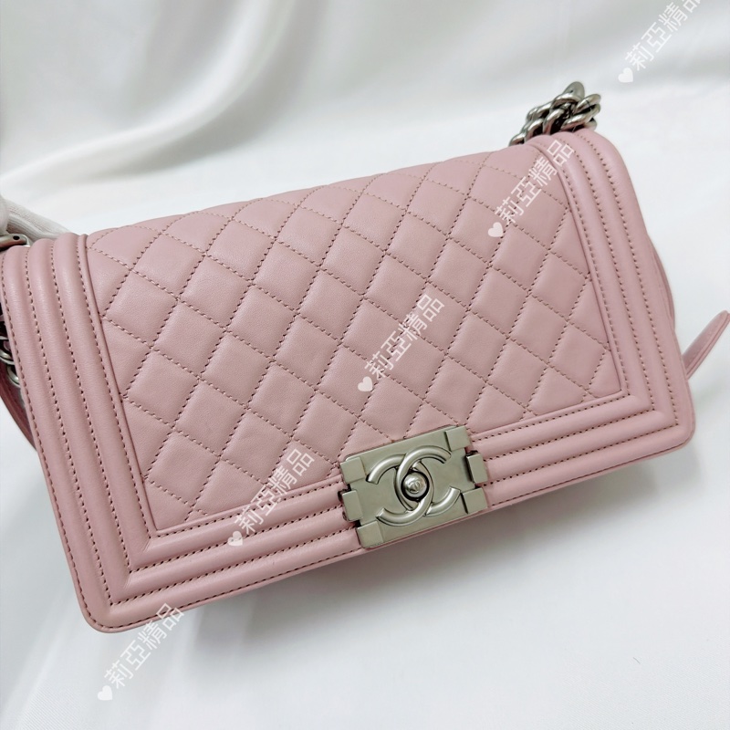 莉亞精品♡Chanel Boy25 櫻花粉銀釦 二手美包-2