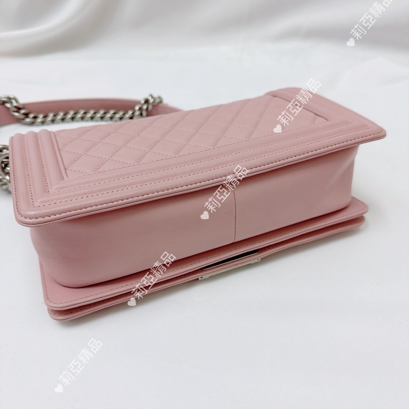 莉亞精品♡Chanel Boy25 櫻花粉銀釦 二手美包-5