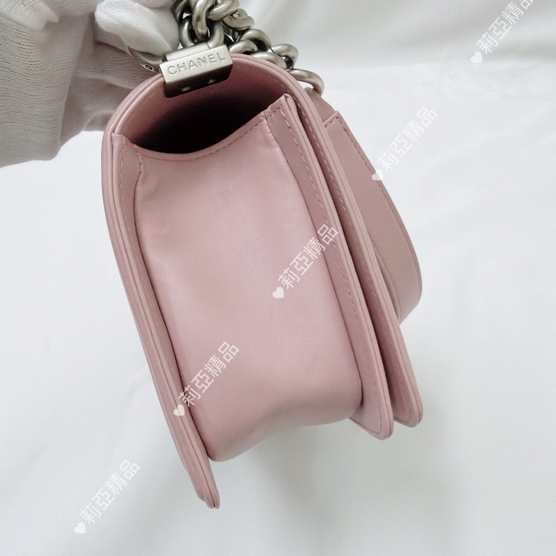 莉亞精品♡Chanel Boy25 櫻花粉銀釦 二手美包-7