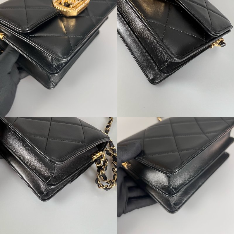 CHANEL 季節款水鑽包羊皮黑 23C晶片款-9