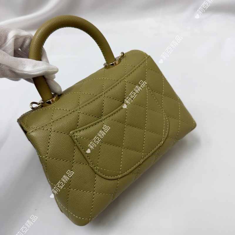 莉亞精品♡ Chanel mini handle 芥末黃金釦 近新美包-3
