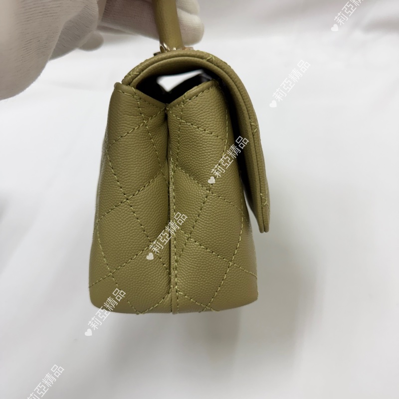 莉亞精品♡ Chanel mini handle 芥末黃金釦 近新美包-5