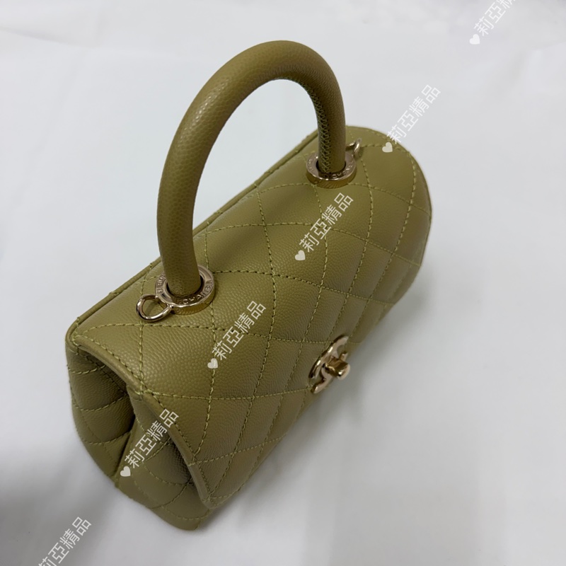 莉亞精品♡ Chanel mini handle 芥末黃金釦 近新美包-6