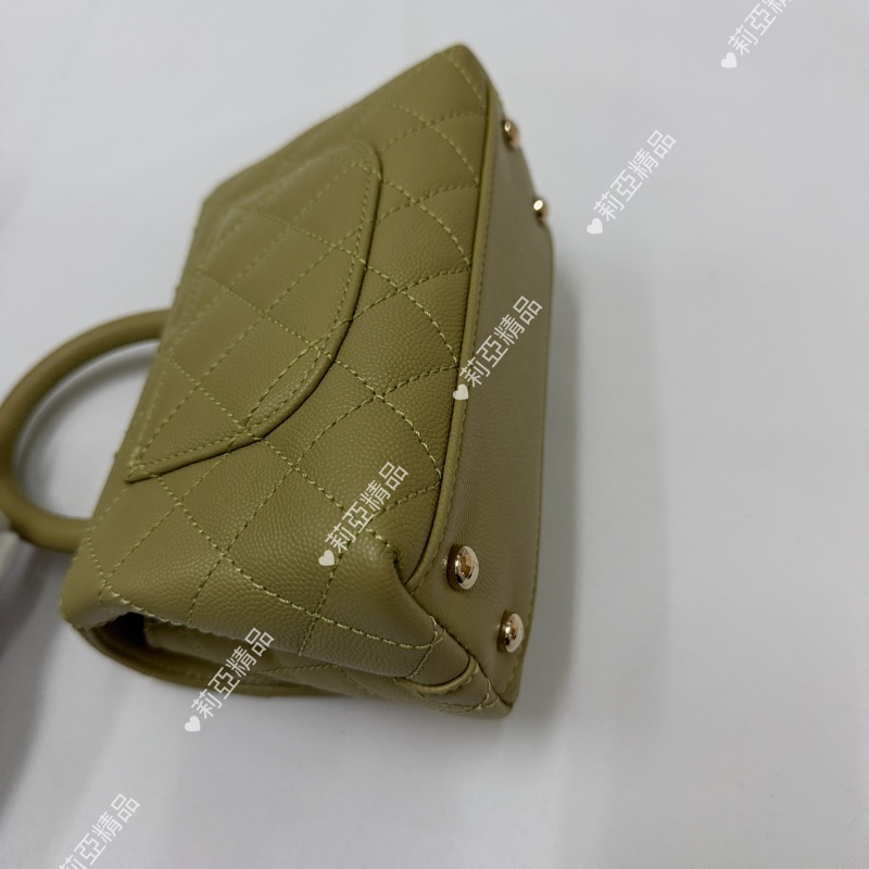莉亞精品♡ Chanel mini handle 芥末黃金釦 近新美包-9