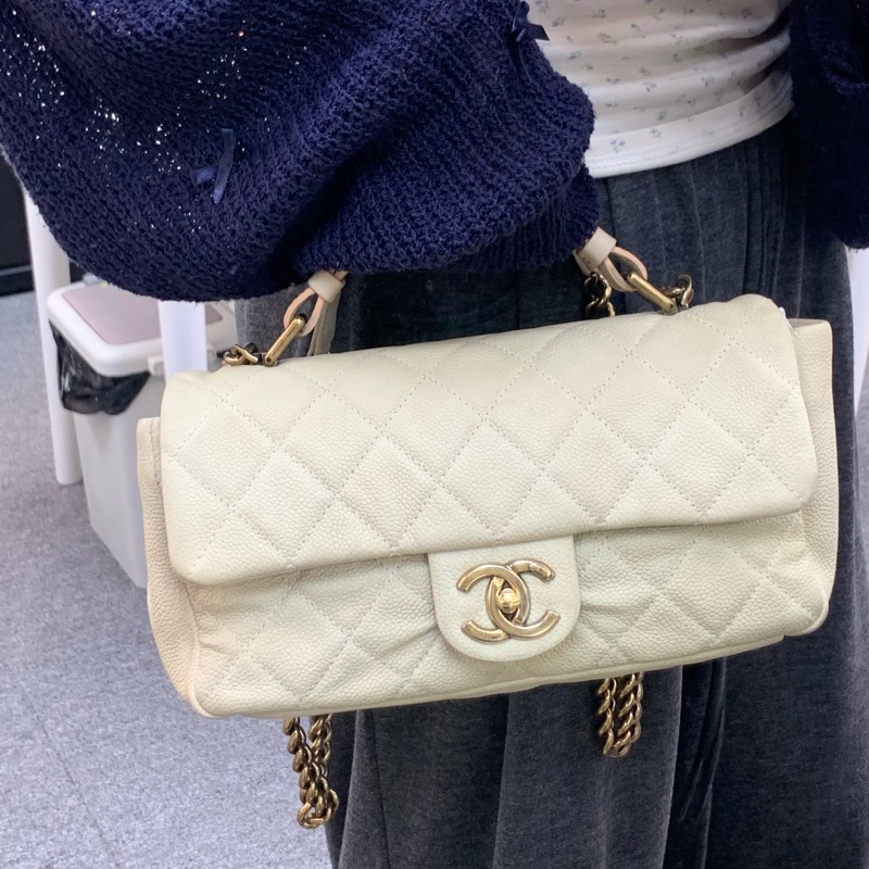復古做舊感Max Chanel Handle Flap Bag象牙白🫢-7