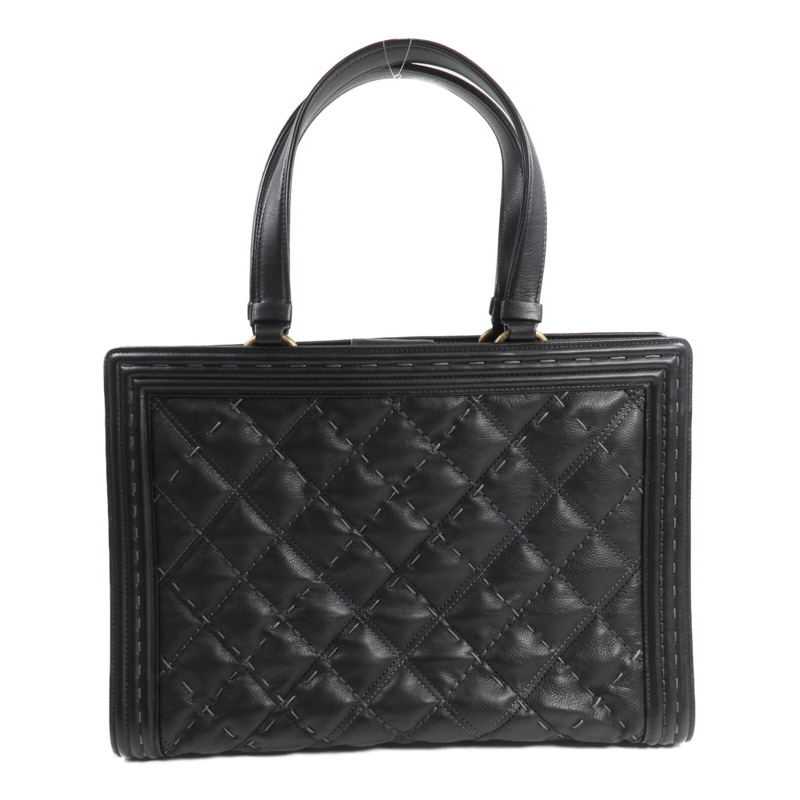 CHANEL 牛皮皮革Boy Tote金扣手挽袋-1