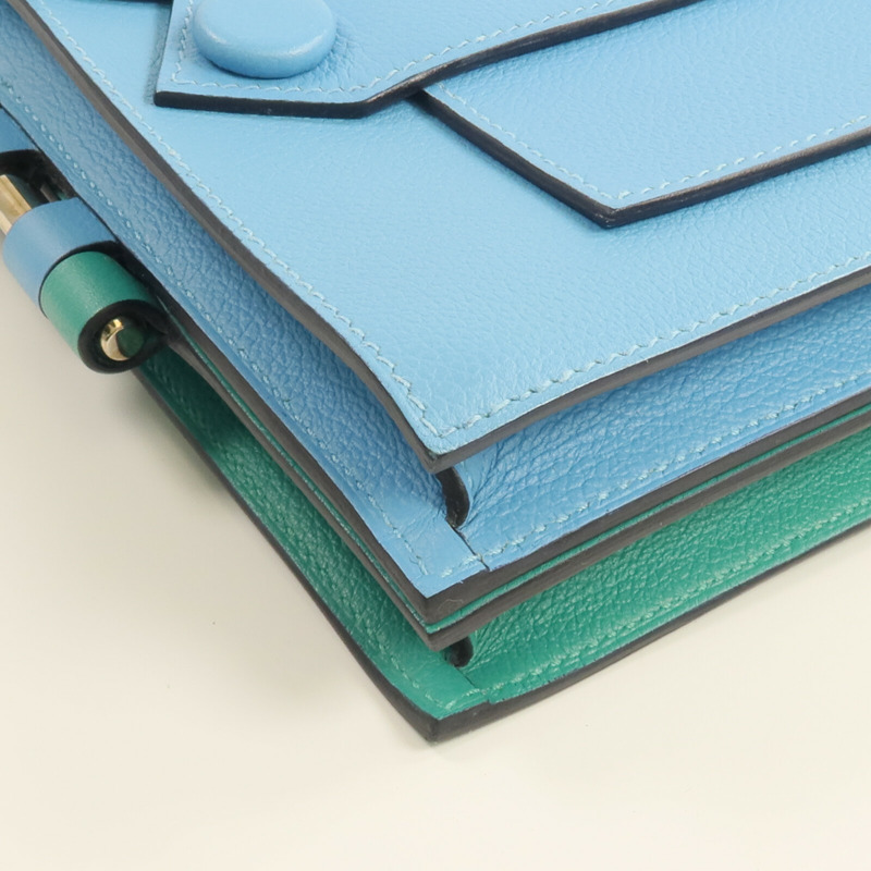 HERMES Evercolor皮革Twins Bag銀扣肩背袋Bleu du Nord/Menthe-6