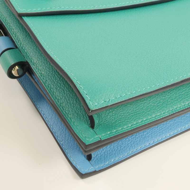 HERMES Evercolor皮革Twins Bag銀扣肩背袋Bleu du Nord/Menthe-8