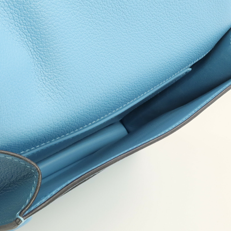 HERMES Evercolor皮革Twins Bag銀扣肩背袋Bleu du Nord/Menthe-10