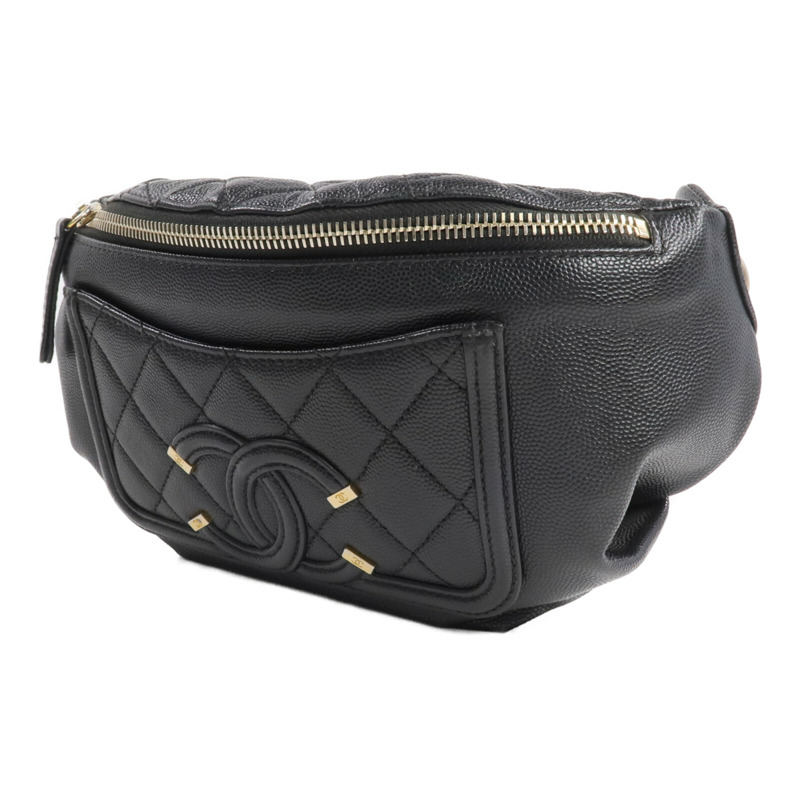 CHANEL 牛皮皮革Filigree Waist Bag金扣腰包-2