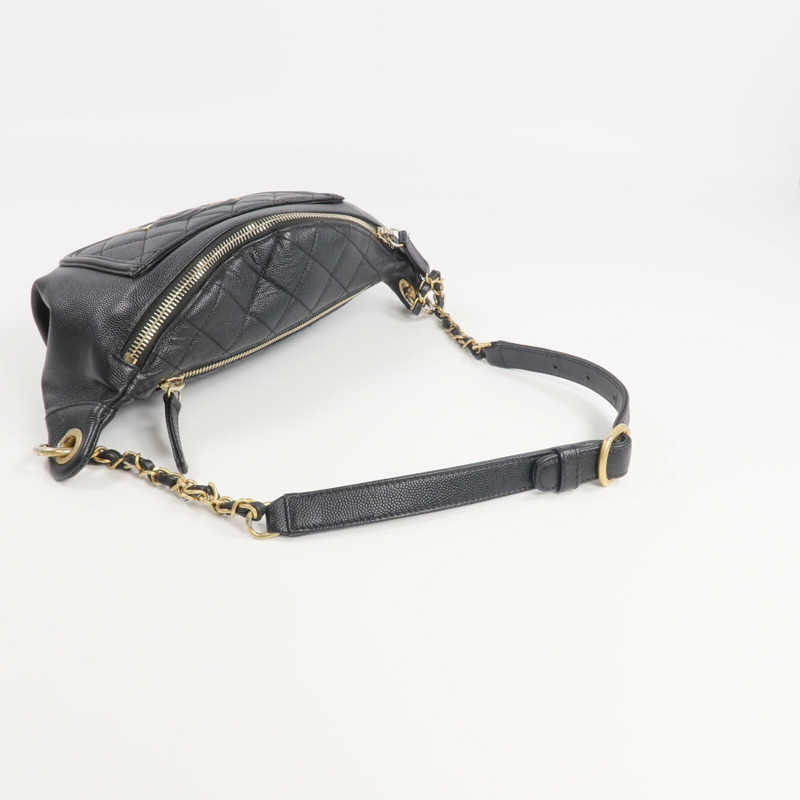 CHANEL 牛皮皮革Filigree Waist Bag金扣腰包-3