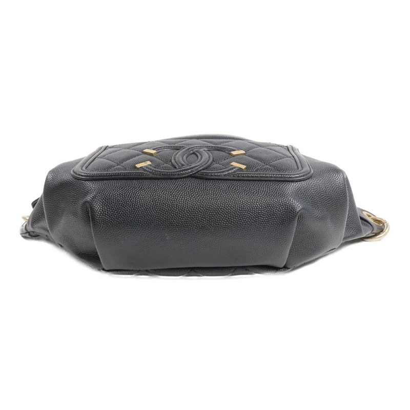 CHANEL 牛皮皮革Filigree Waist Bag金扣腰包-4