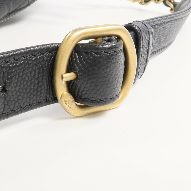 CHANEL 牛皮皮革Filigree Waist Bag金扣腰包-10