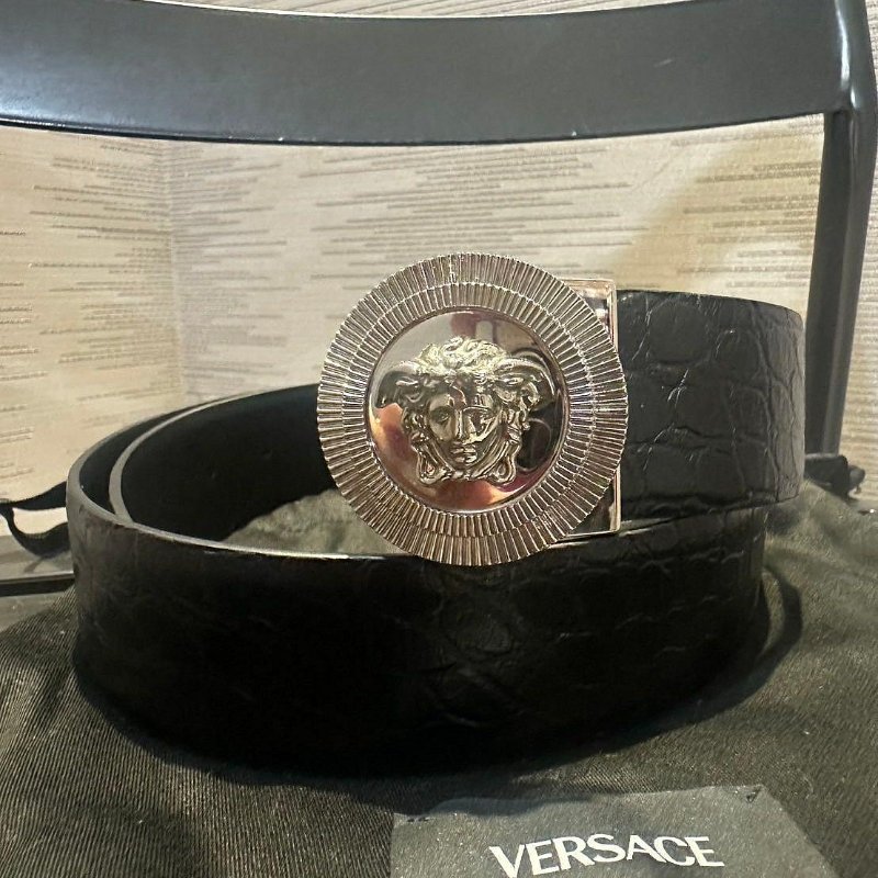 💎Han's house精品服飾💎VERSACE 凡賽斯 女神頭 鱷魚紋 壓花 皮帶 雙面用 義大利製 寬4CM 現貨85 原價24500-2